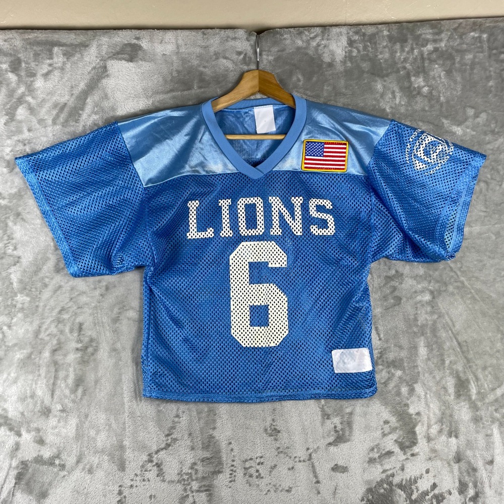 Vintage Sheer Mesh Football Jersey Mens XS Womens Small Blue USA Patch Crop Boxy